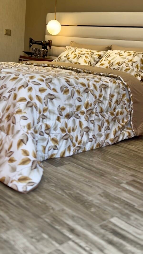 Screenshot Couette 2 Places Imprimé Feuilles Beige et Doré – Style Nature
