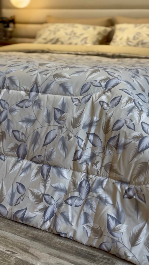 Screenshot Couette 2 Places Motif Feuilles Bleu Gris – Style Nature Chic