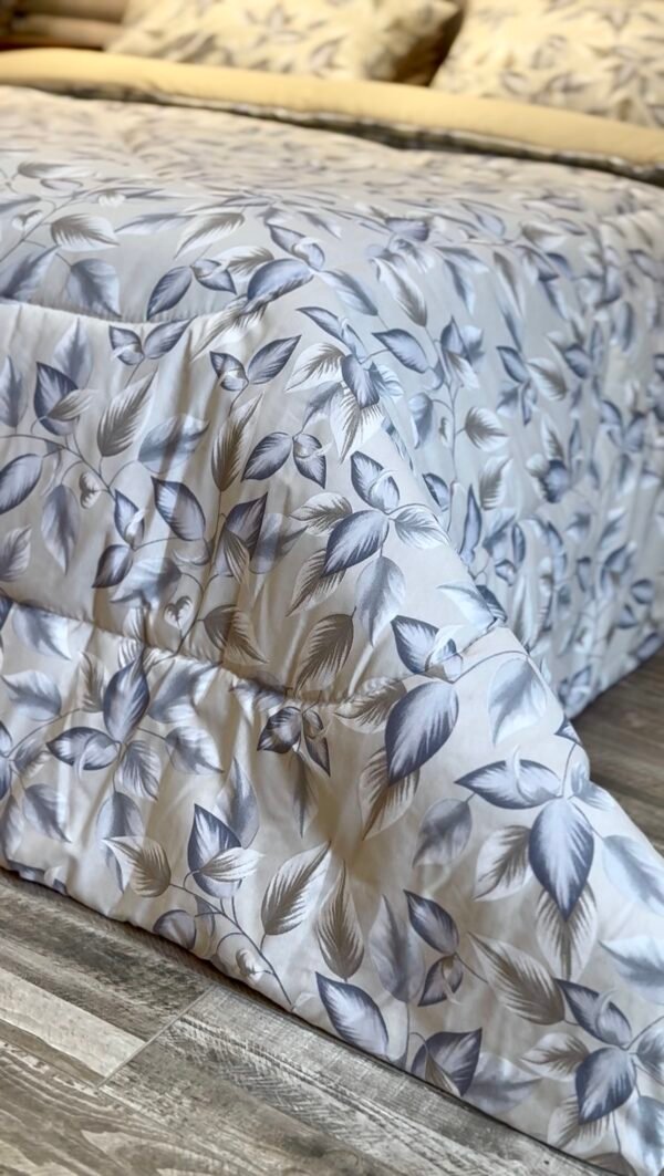 Screenshot Couette 2 Places Motif Feuilles Bleu Gris – Style Nature Chic